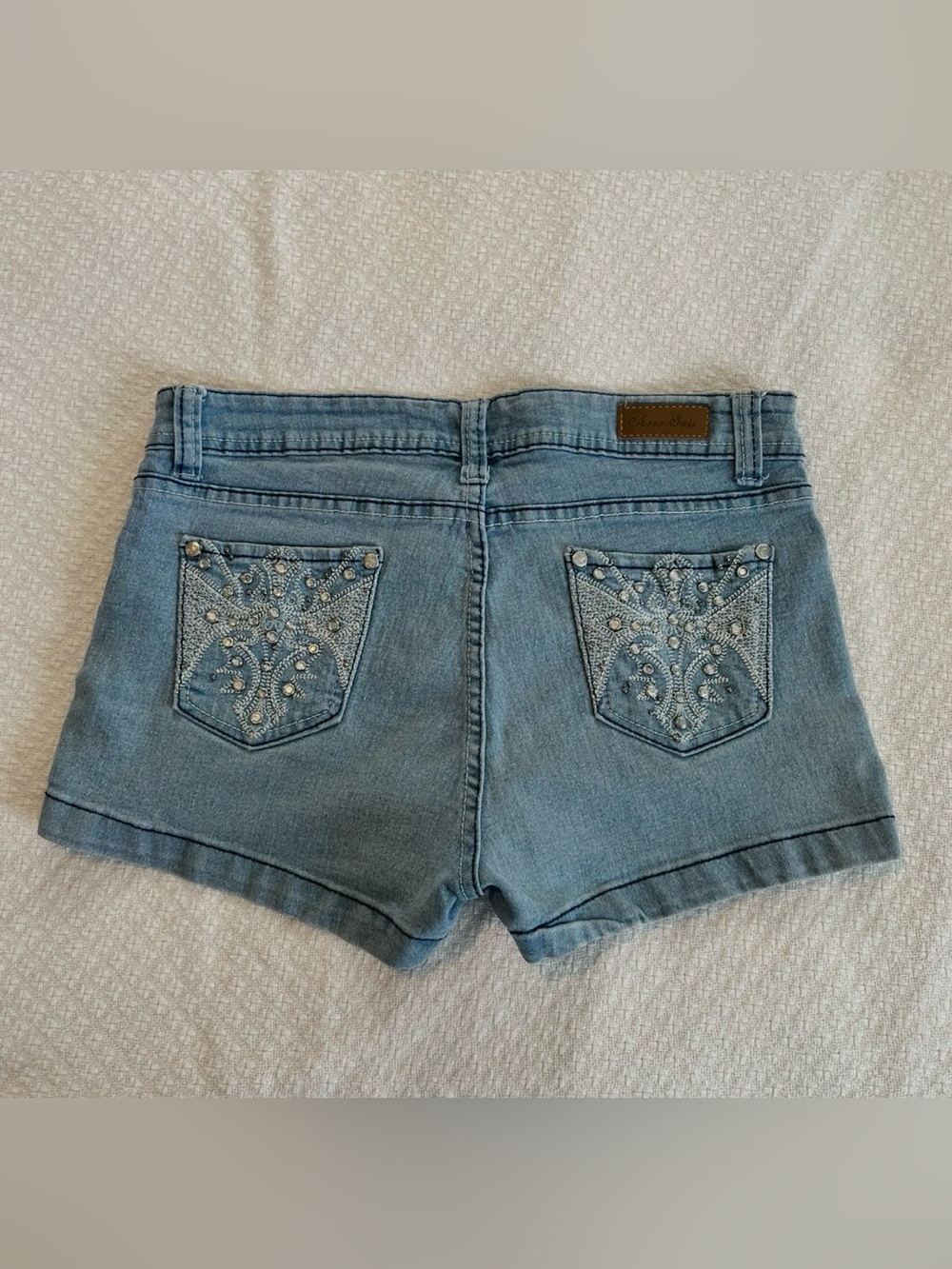 Arco Iris Light Blue Denim Women's Shorts Size 11 Waist 32” Rhinestones EUC